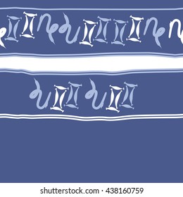 Horizontal seamless pattern of zodiac signs, doodles,  object,gemini,capricorn, stripes, spot, copy space. Hand drawn.