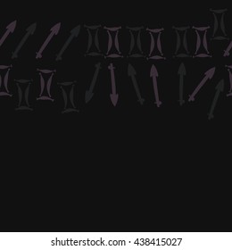 Horizontal seamless pattern of zodiac signs, doodles,  object,gemini,sagittarius,copy space. Hand drawn.