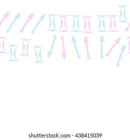 Horizontal seamless pattern of zodiac signs, doodles,  object,gemini,sagittarius,copy space. Hand drawn.