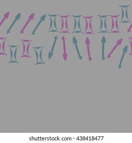 Horizontal seamless pattern of zodiac signs, doodles,  object,gemini,sagittarius,copy space. Hand drawn.