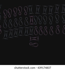 Horizontal seamless pattern of zodiac signs, doodles,  object, gemini,lion,  copy space. Hand drawn.