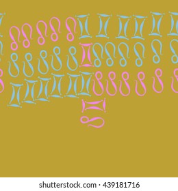 Horizontal seamless pattern of zodiac signs, doodles,  object, gemini,lion,  copy space. Hand drawn.