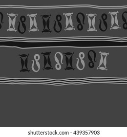 Horizontal seamless pattern of zodiac signs, doodles,  object, gemini,lion, stripes, spot, copy space. Hand drawn.