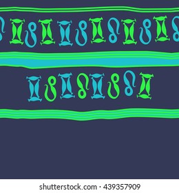 Horizontal seamless pattern of zodiac signs, doodles,  object, gemini,lion, stripes, spot, copy space. Hand drawn.