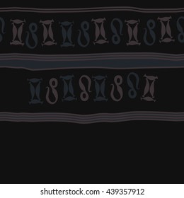 Horizontal seamless pattern of zodiac signs, doodles,  object, gemini,lion, stripes, spot, copy space. Hand drawn.