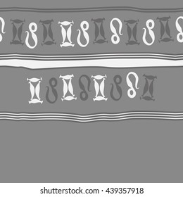 Horizontal seamless pattern of zodiac signs, doodles,  object, gemini,lion, stripes, spot, copy space. Hand drawn.