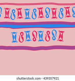 Horizontal seamless pattern of zodiac signs, doodles,  object, gemini,lion, stripes, spot, copy space. Hand drawn.