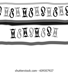 Horizontal seamless pattern of zodiac signs, doodles,  object, gemini,lion, stripes, spot, copy space. Hand drawn.