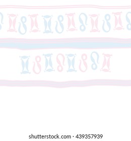 Horizontal seamless pattern of zodiac signs, doodles,  object, gemini,lion, stripes, spot, copy space. Hand drawn.