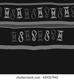Horizontal seamless pattern of zodiac signs, doodles,  object, gemini,lion, stripes, spot, copy space. Hand drawn.