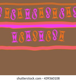 Horizontal seamless pattern of zodiac signs, doodles,  object, gemini,lion, stripes, spot, copy space. Hand drawn.