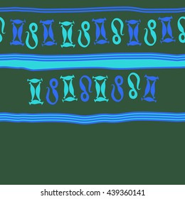 Horizontal seamless pattern of zodiac signs, doodles,  object, gemini,lion, stripes, spot, copy space. Hand drawn.