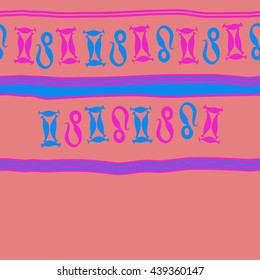 Horizontal seamless pattern of zodiac signs, doodles,  object, gemini,lion, stripes, spot, copy space. Hand drawn.