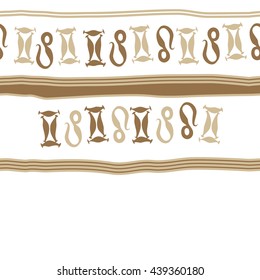 Horizontal seamless pattern of zodiac signs, doodles,  object, gemini,lion, stripes, spot, copy space. Hand drawn.