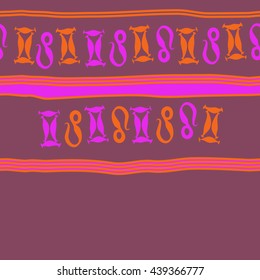 Horizontal seamless pattern of zodiac signs, doodles,  object, gemini,lion, stripes, spot, copy space. Hand drawn.