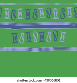 Horizontal seamless pattern of zodiac signs, doodles,  object, gemini,lion, stripes, spot, copy space. Hand drawn.
