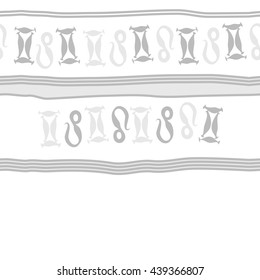 Horizontal seamless pattern of zodiac signs, doodles,  object, gemini,lion, stripes, spot, copy space. Hand drawn.