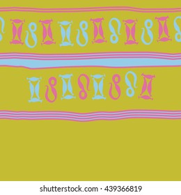 Horizontal seamless pattern of zodiac signs, doodles,  object, gemini,lion, stripes, spot, copy space. Hand drawn.