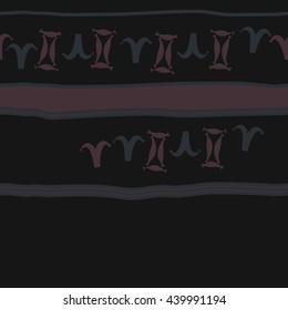Horizontal seamless pattern of zodiac signs, doodles,  object, gemini,aries, stripes, spot, copy space. Hand drawn.