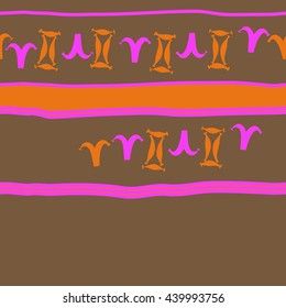 Horizontal seamless pattern of zodiac signs, doodles,  object, gemini,aries, stripes, spot, copy space. Hand drawn.