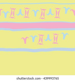 Horizontal seamless pattern of zodiac signs, doodles,  object, gemini,aries, stripes, spot, copy space. Hand drawn.