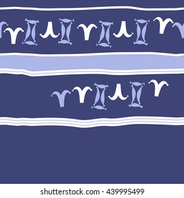 Horizontal seamless pattern of zodiac signs, doodles,  object, gemini,aries, stripes, spot, copy space. Hand drawn.