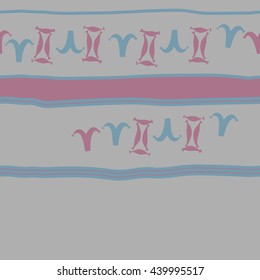 Horizontal seamless pattern of zodiac signs, doodles,  object, gemini,aries, stripes, spot, copy space. Hand drawn.