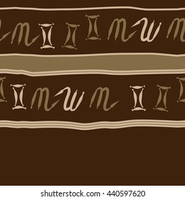 Horizontal seamless pattern of zodiac signs, doodles,  object, gemini,scorpio, stripes, spot, copy space. Hand drawn.