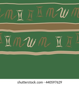 Horizontal seamless pattern of zodiac signs, doodles,  object, gemini,scorpio, stripes, spot, copy space. Hand drawn.