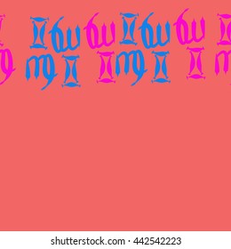 Horizontal seamless  pattern of zodiac signs, doodles,  object, gemini,virgo, copy space. Hand drawn.