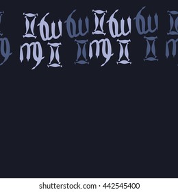Horizontal seamless  pattern of zodiac signs, doodles,  object, gemini,virgo, copy space. Hand drawn.