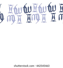 Horizontal seamless  pattern of zodiac signs, doodles,  object, gemini,virgo, copy space. Hand drawn.
