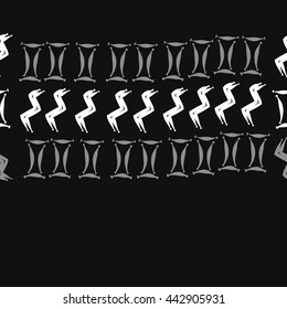 Horizontal seamless pattern of zodiac signs, doodles,  object, gemini,aquarius, copy space . Hand drawn.