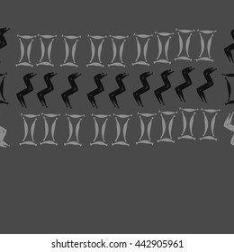 Horizontal seamless pattern of zodiac signs, doodles,  object, gemini,aquarius, copy space . Hand drawn.