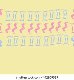 Horizontal seamless pattern of zodiac signs, doodles,  object, gemini,aquarius, copy space . Hand drawn.
