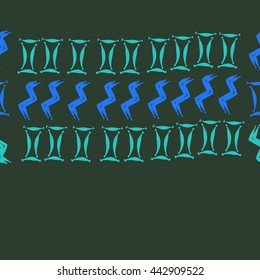 Horizontal seamless pattern of zodiac signs, doodles,  object, gemini,aquarius, copy space . Hand drawn.