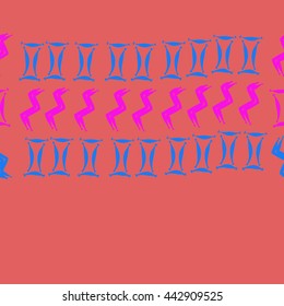 Horizontal seamless pattern of zodiac signs, doodles,  object, gemini,aquarius, copy space . Hand drawn.