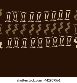 Horizontal seamless pattern of zodiac signs, doodles,  object, gemini,aquarius, copy space . Hand drawn.