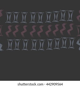Horizontal seamless pattern of zodiac signs, doodles,  object, gemini,aquarius, copy space . Hand drawn.