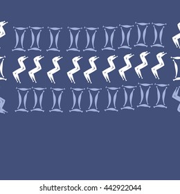 Horizontal seamless pattern of zodiac signs, doodles,  object, gemini,aquarius, copy space . Hand drawn.