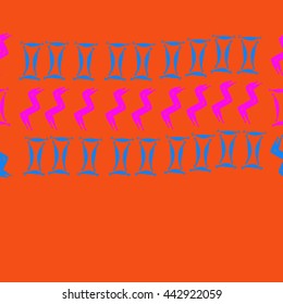 Horizontal seamless pattern of zodiac signs, doodles,  object, gemini,aquarius, copy space . Hand drawn.