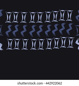 Horizontal seamless pattern of zodiac signs, doodles,  object, gemini,aquarius, copy space . Hand drawn.
