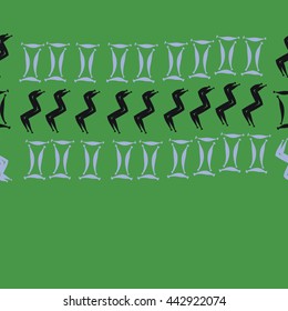 Horizontal seamless pattern of zodiac signs, doodles,  object, gemini,aquarius, copy space . Hand drawn.