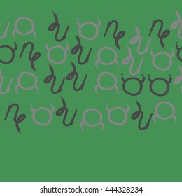 Horizontal seamless pattern of zodiac signs, doodles,  object, taurus,capricorn, copy space. Hand drawn.