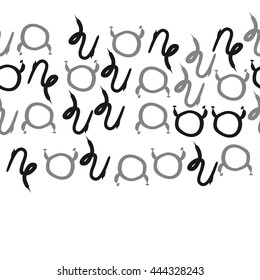 Horizontal seamless pattern of zodiac signs, doodles,  object, taurus,capricorn, copy space. Hand drawn.