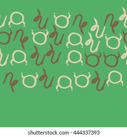 Horizontal seamless pattern of zodiac signs, doodles,  object, taurus,capricorn, copy space. Hand drawn.
