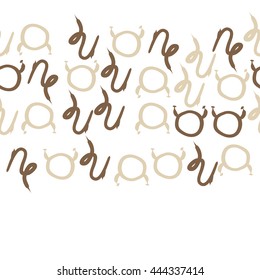 Horizontal seamless pattern of zodiac signs, doodles,  object, taurus,capricorn, copy space. Hand drawn.