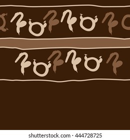 Horizontal seamless pattern of zodiac signs, doodles,  object, taurus,capricorn, stripes, spot, copy space. Hand drawn.