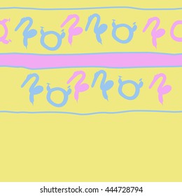 Horizontal seamless pattern of zodiac signs, doodles,  object, taurus,capricorn, stripes, spot, copy space. Hand drawn.