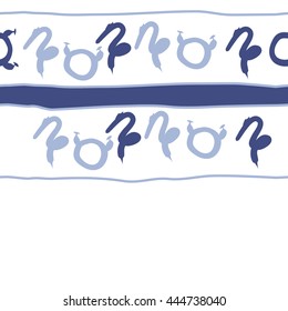 Horizontal seamless pattern of zodiac signs, doodles,  object, taurus,capricorn, stripes, spot, copy space. Hand drawn.